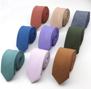Venta al por mayor multicolor de los hombres del novio de la boda de la moda llano flaco Corbata de algodón sólido en varios colores - Product Image 1