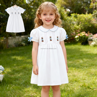 Vêtements pour filles Vente en gros Lapin de Pâques Applique avec grande fleur Robe à volants pour enfants Nouveau style de robes pour enfants pour filles