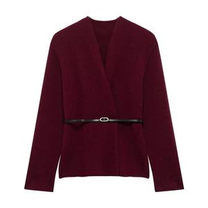 <span class=keywords><strong>Myst</strong></span> & Za 2025 Ladies' V-Neck Belt Cardigan tricoté Casual Button Decoration Short Sweater Jacket for Autumn Commuting Free Size - Product Image 3