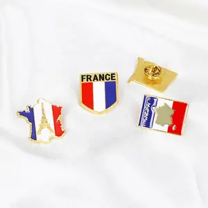 Bekleidungs zubehör Benutzer definierte Druckguss Gold Silber Paris Metall Eiffelturm Frankreich Flagge Abzeichen Pin Souvenir Brosche