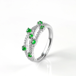 Natural genuine jadeite green <b>ring</b> in icy stone. S925 silver setting Fashionable <b>finger</b> <b>ring</b> for women Simple design Adjustable - Product Image 1
