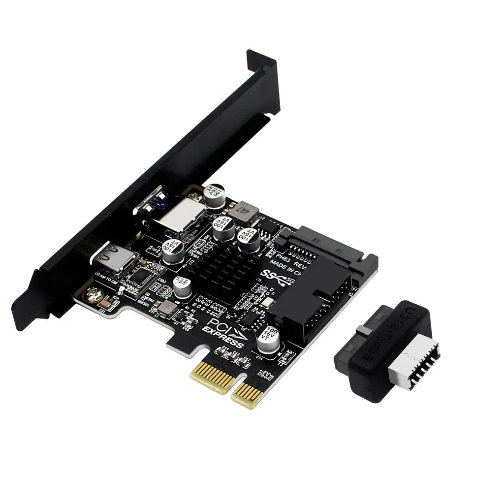 PCIE to USB3.0 확장 카드 유형-C 5Gbps 컨트롤러 PCI-E 타입 E 19P20P 어댑터 카드 PC 데스크탑용 SATA 15 핀 전원 커넥터