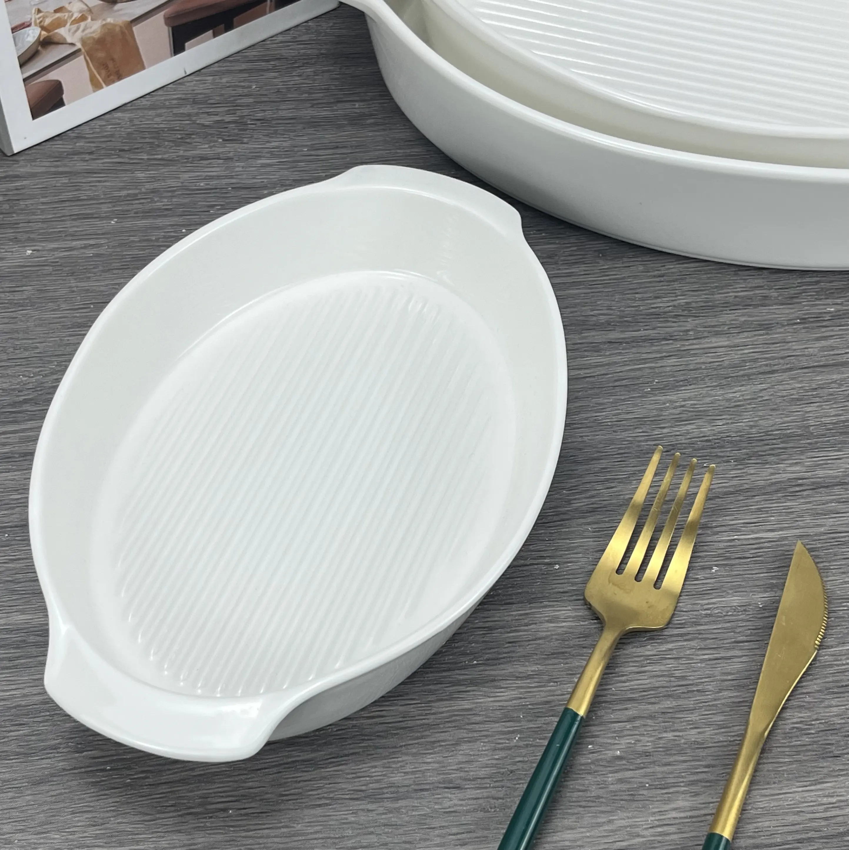 13" White Oval Ceramic Casserole Porcelain Ceramic Dinnerware Set Porcelain Baking Tray
