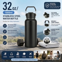 Bouteille d'eau isotherme à double paroi en acier inoxydable Jiahe 32oz (1 litre), anti-fuite, sans BPA, avec logo personnalisé, large ouverture.