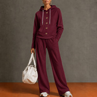 Setelan Tracksuit Wanita Berkerudung dengan Kancing 2026 Kedatangan Baru Logo Kustom Sweatshirt Celana Lebar Streetwear Musim Gugur Musim Dingin 2 Potong