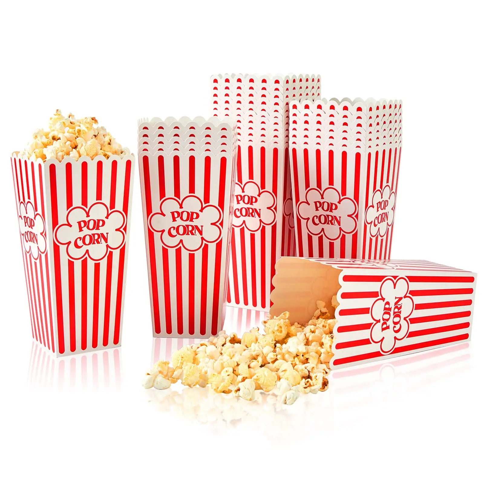 Filmavond Popcorn Papieren Dozen Emmers Old Fashion Vintage Retro Party Design Rood Wit Gekleurde Nostalgische Carnaval Strepen Tassen