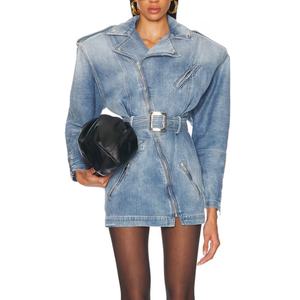 Robe en jean personnalisée pour femme, style rétro cool, délavée à l'acide, coupe motard, épaules larges, taille cintrée - Product Image 1