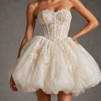 Robe de mariée courte à ourlet bouffant, bustier, avec corset transparent et appliques en dentelle, en tulle, pour réception de mariage, sur mesure, vente en gros