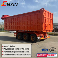 Semi-remorque benne arrière hydraulique rectangulaire 3 essieux 60 tonnes 30-50 m³ robuste pour le transport de sable, de pierre et de matériaux en vrac dans l'exploitation minière