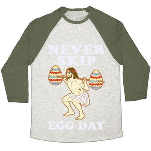 Never Skip Egg Day Jesus Unisex Tri-Blend <b>Baseball</b> <b>Tee</b> - Product Image 2