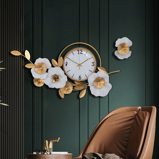 Retro Wall Decor Art Metal Flower Decoration Hanging Clock Decorative Fancy Wall Clock