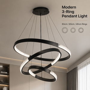 Indoor Modern Metal Three Rings Chandelier <b>Led</b> <b>Dimmable</b> Remote Tricolor Adjustable Height For Living Room Bedroom - Product Image 2