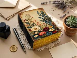 Large Grimoire <b>Floral</b> Leather Journal Flower Celestial Spell Book of shadows with Vintage page Personalized Gift - Product Image 4