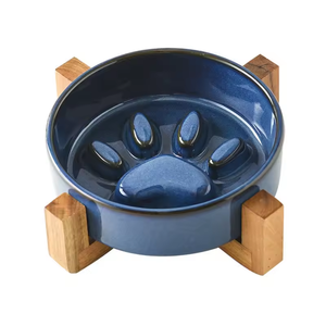 Yohen Glaze Comedero Lento de Cerámica con Diseño de Huella, Antiasfixia, con Soporte de Madera Elevado con Obstáculos, para Perros, Gatos y Cachorros Medianos, Venta al por Mayor - Product Image 1
