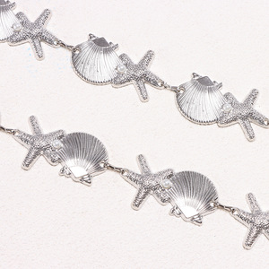 โซ่คาดเอวทรงโบฮีเมียนประดับเปลือกหอยมุกและปลาดาวสีทอง แฟชั่นชายหาด โซ่ประดับร่างกาย โลหะผสมสังกะสี แบบพันรอบเส้นเดียว - Product Image 4