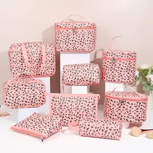 Mode rosa Leopard Serie Make-up-Tasche große Kapazität Kosmetik-Aufbewahrungsbeutel weiche PU-Leder-Toilettenbeutel