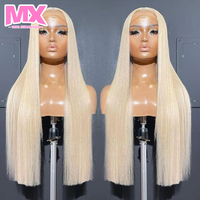 Peluca frontal de encaje 13x4 pre-arrancada, rubia 613, transparente, 100% cabello humano virgen brasileño liso sin procesar