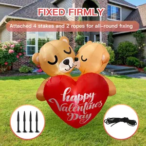 4FT Valentine's Day Inflatable Decoration Couple Bears And Heart-shaped Balloon Decor For Valentine's Day With LED Lights