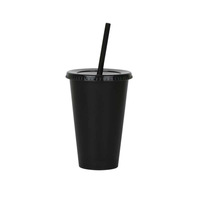 Gobelet jetable Atlas Classic couleur unie, 16 onces, sans BPA, en polypropylène, pour boissons froides et café, avec couvercle et paille, idéal pour les fêtes