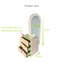 Station de coiffure avec tiroirs, meuble miroir en chêne, éclairage LED, support pour sèche-cheveux, unité de coiffure pour coiffeurs