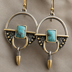 Orecchini pendenti vintage a forma di proiettile con pietra blu, gioielli creativi alla moda da donna - Product Image 4