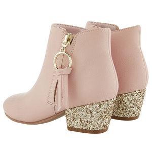 Stivali Invernali per <span class=keywords><strong>Bambine</strong></span> in Pelle Rosa con Zip e Tacco Basso Dorato - Product Image 3