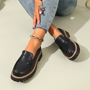 Mocassins noirs à plateforme pour femmes, semelle épaisse, chaussures décontractées à enfiler, chaussures pour femmes - Product Image 4