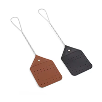 Raquette anti-mouches robuste et moderne avec long manche en cuir PU marron/noir, portable, ajourée, pour la maison