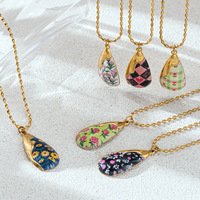 Collier en acier inoxydable tendance, pendentif goutte d'eau et fleur, chaîne de clavicule de luxe léger