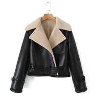 Veste de moto en cuir PU Sherpa en cuir chamois polaire berbère personnalisée Vestes courtes pour femmes