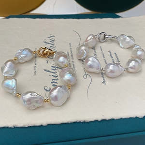 Pulsera de Perlas Naturales de Agua Dulce Barrocas Extra Grandes Hechas a Mano por WENCHI, 12-15 mm, Chapada en Cobre y Platino, Elegante Brazalete con Cuentas - Product Image 2