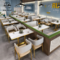 Ensemble de meubles de restaurant, table et chaises, banquette, sièges de stand, personnalisé, carré, café, restauration rapide, commercial, café, marbre