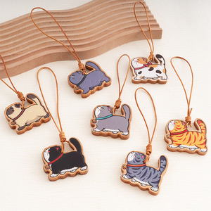 Handmade Vegetable-Tanned Leather Cat Charm – Genuine Cowhide <b>Keychain</b> & Bag Accessory, <b>Custom</b> Engraving Available - Product Image 1