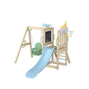 Ensemble de balançoires en bois pour enfants, pour jardin, cour, parc, intérieur, extérieur, 4 en 1, avec toboggan et chaise à bascule pour tout-petits, pour enfants - Product Image 1