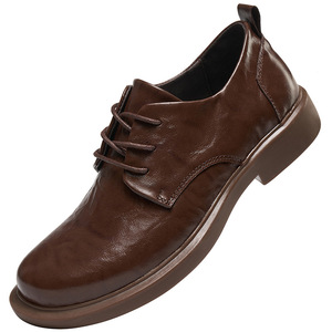 Chaussures habillées pour hommes en cuir véritable, bout rond, à lacets, respirantes, semelle en caoutchouc, idéales pour l'été et le bureau - Product Image 4