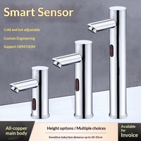 Robinet de lavabo intelligent à induction infrarouge en cuivre et laiton, monotrou, eau froide et chaude, entièrement automatique, chromé, pour l'international