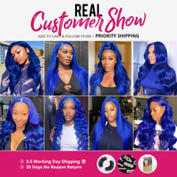Wig tanpa lem longgar biru muda gelombang dalam rambut manusia berwarna 5x5 Wig rambut manusia menutupi seluruh bagian renda transparan