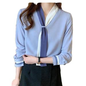 Camicette di lusso Casual estive da donna in Chiffon <span class=keywords><strong>con</strong></span> maniche lunghe Raglan <span class=keywords><strong>fiocco</strong></span> decorazione in tessuto eco-friendly - Product Image 1