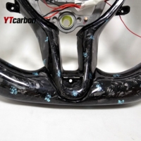 Volant chauffant LED en fibre de carbone véritable forgée avec paillettes bleues YTcarbon pour accessoires de voiture I30 Elantra Veloster Kona N