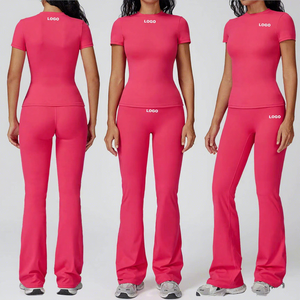 Conjunto Deportivo OEM Nuevo para Mujer, 2 Piezas, Top de Manga Corta y Pantalones de Cintura Alta, Ropa Deportiva para Yoga, Gimnasio y Fitness - Product Image 1