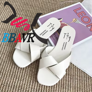 <b>Summer</b> New Cross <b>slippers</b> Flat Bottom Flip Flop Soft Sole Plain Color - Product Image 4
