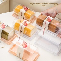 Boîte d'emballage pour gâteau roulé en PET transparent à couvercle haut carré de 1 mm d'épaisseur W-048