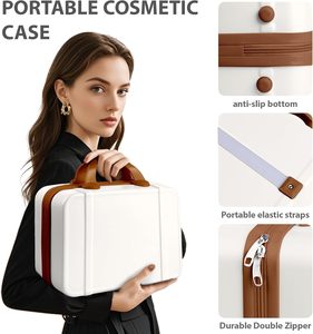 Estuche de tren de carcasa dura de viaje portátil para <span class=keywords><strong>mujer</strong></span> de 14 pulgadas, <span class=keywords><strong>Neceser</strong></span> de maquillaje ABS, Mini organizador de cosméticos, maleta con bandas elásticas - Product Image 5