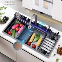 Évier de cuisine en acier inoxydable noir nano de grande taille, best-seller, évier multifonction tout-en-un avec égouttoir