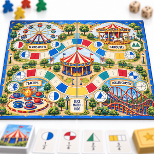 เกมกระดานเพื่อการศึกษา Jinayon Custom Fraction Fairground ทำจากวัสดุกระดาษและไม้ พร้อมความยั่งยืนทางคาร์บอน - Product Image 3