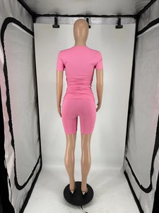 2025 estate nuovi set Casual comodi 2 pezzi completo da donna tinta unita Top a manica corta + abito Shorts - Product Image 3
