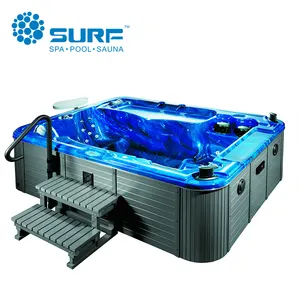 blue hot tub for fun and healthy with sunbath lying seat / 2 lounge balboa hot tub spa