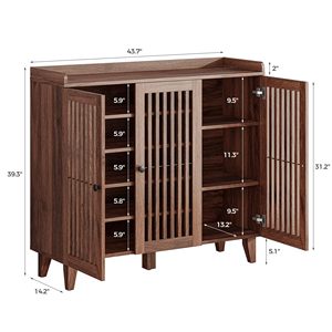 Mueble Zapatero Moderno <span class=keywords><strong>de</strong></span> Madera para Sala <span class=keywords><strong>de</strong></span> <span class=keywords><strong>Estar</strong></span>, Pasillo y Hotel, Zapatero Multicapa con Puerta <span class=keywords><strong>de</strong></span> Listones, Color Nogal - Product Image 2