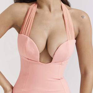 Elegante Abito Lungo Halter in Crêpe Sorbetto OEM, Lusinghiero e Femminile, <span class=keywords><strong>Abbigliamento</strong></span> Personalizzato per Donne - Product Image 3