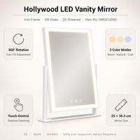 Miroir de maquillage LED rectangulaire en gros, 3 couleurs, contrôle tactile 360° °   Miroir de maquillage rotatif HD pour table de toilette à domicile